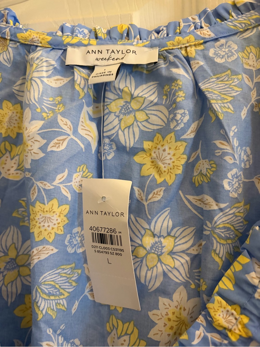 Ann Taylor Blue Floral Ruffle Peplum Blouse - Picture 6 of 10